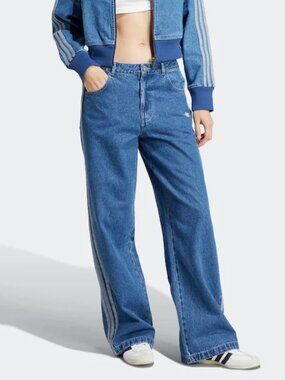 Adidas 3-Stripes Denim Track Pants | Indigo | Size 30-32 | Cotton